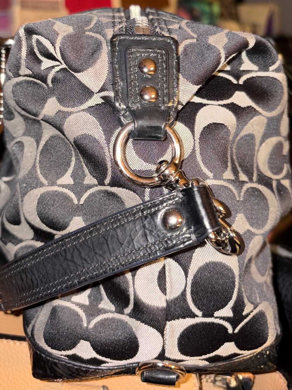 Coach Ashley EUC Black Patent and Gray Canvas C Signature w/ Dual handle Satchel - Picture 6 of 10